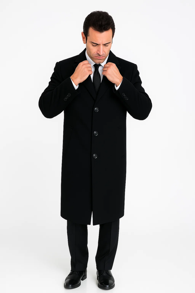 Men’s Black Wool-Blend Topcoat
