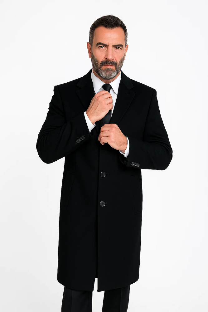 Men’s Black Wool-Blend Topcoat