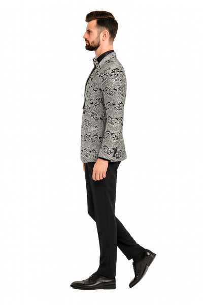 Men’s Black and Silver Paisley Tuxedo Jacket 