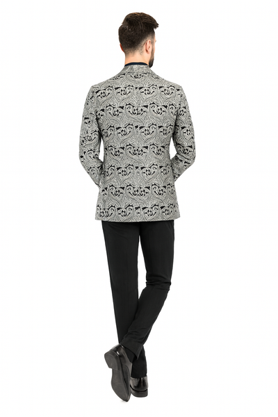 Men’s Black and Silver Paisley Tuxedo Jacket 