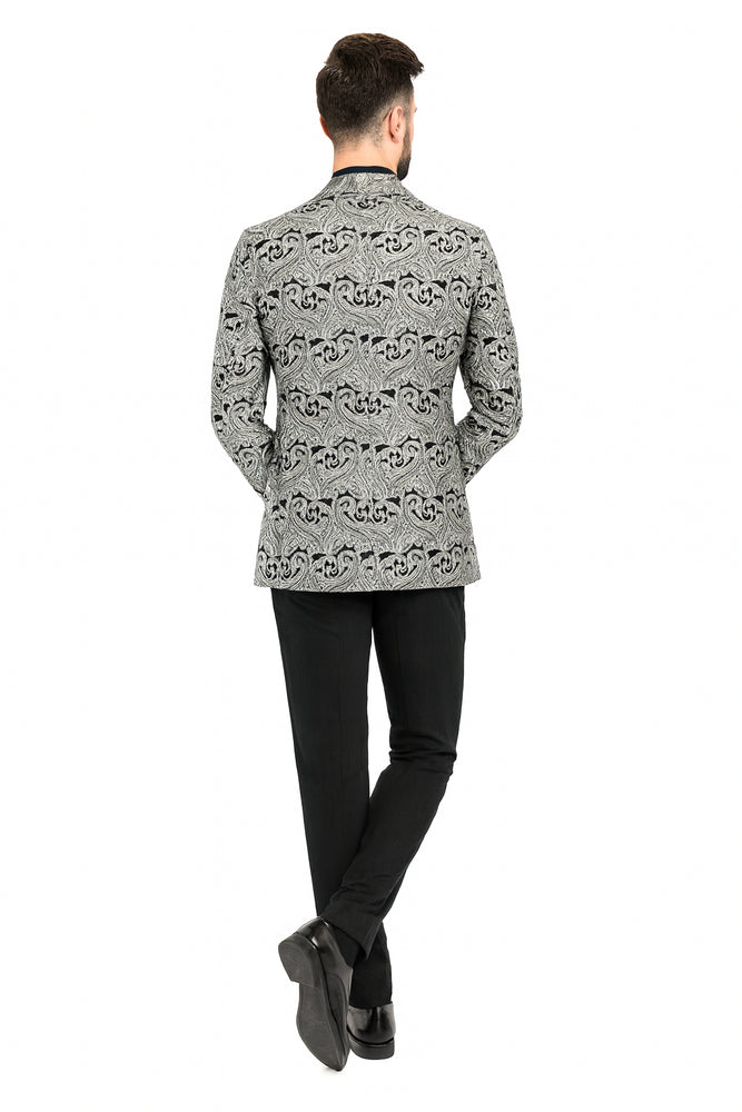 Men’s Black and Silver Paisley Tuxedo Jacket 