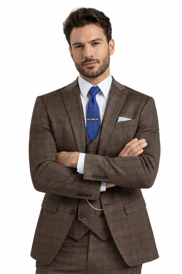 Men’s Brown 3-Piece Slim Fit Suit 