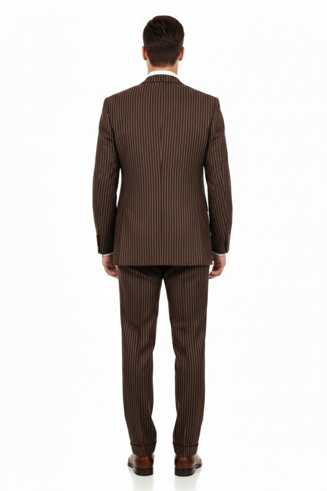 Men’s Brown Pinstripe 3-Piece Suit 