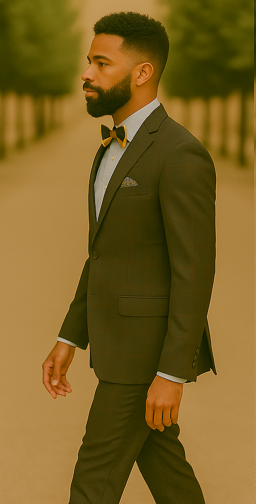 Men's Brown Plaid Slim Fit Suit by Rossiman Rossi – Peak Lapel Jacket & Tapered Pants