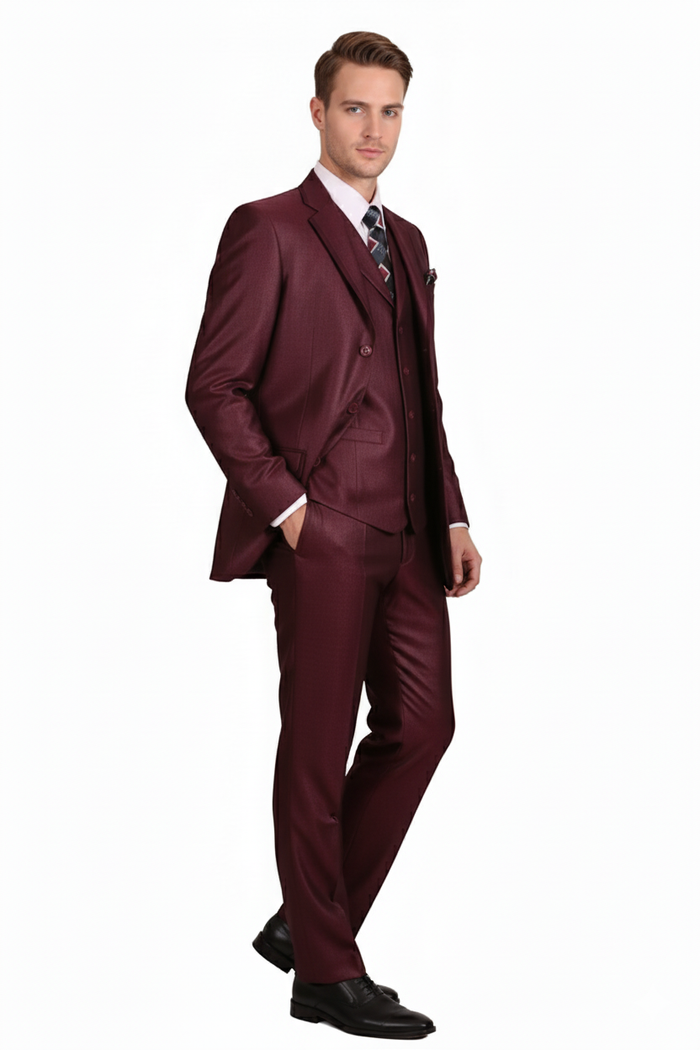 Men’s Burgundy 3-Piece Suit 