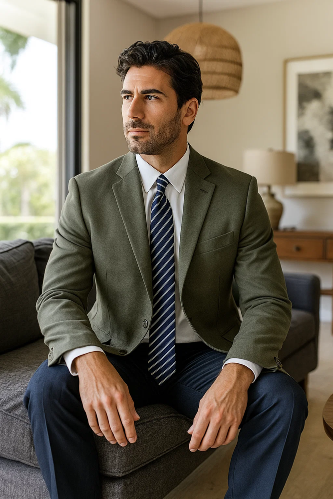 Men’s Classic Olive 2 Button Blazer Suit Jacket