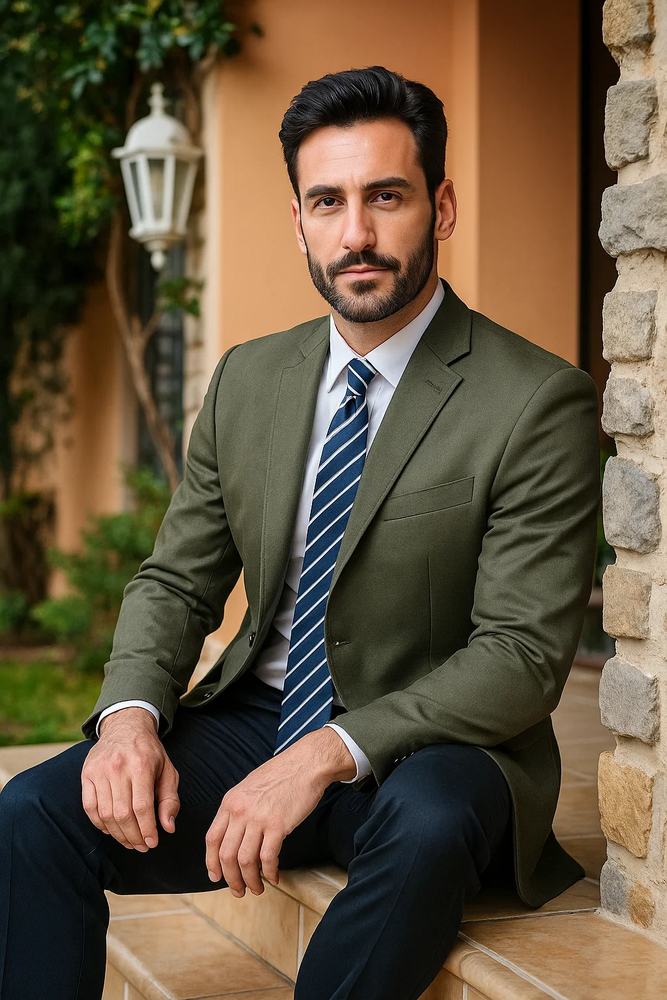 Men’s Classic Olive 2 Button Blazer Suit Jacket