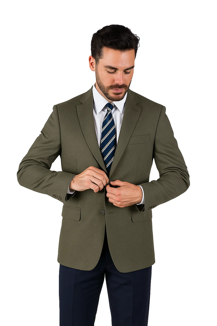 Men’s Classic Olive 2 Button Blazer Suit Jacket