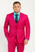 Men's Fuchsia Hot Pink Color 2 Buttons Suit Vested Slim Fit Suit