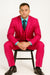 Men's Fuchsia Hot Pink Color 2 Buttons Suit Vested Slim Fit Suit