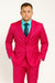 Men's Fuchsia Hot Pink Color 2 Buttons Suit Vested Slim Fit Suit