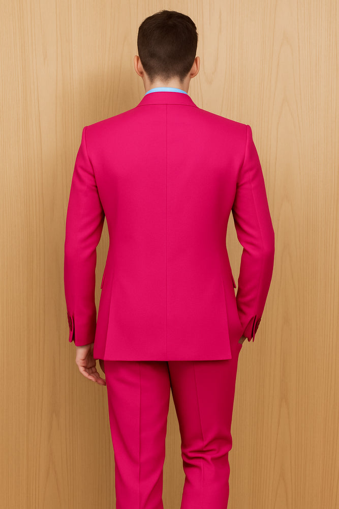 Men's Fuchsia Hot Pink Color 2 Buttons Suit Vested Slim Fit Suit