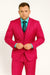 Men's Fuchsia Hot Pink Color 2 Buttons Suit Vested Slim Fit Suit