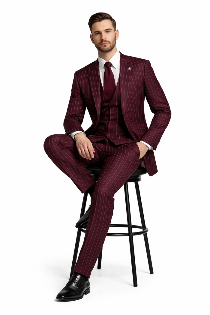 Men's Gangster Bold PinStripe Stripe Chalk Pinstripe Vested 3 Piece Fashion Suit 1920;s 30s Fashion in 10 Colors