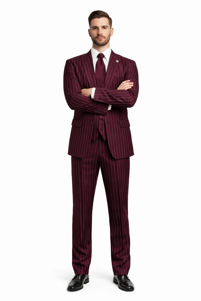Men's Gangster Bold PinStripe Stripe Chalk Pinstripe Vested 3 Piece Fashion Suit 1920;s 30s Fashion in 10 Colors