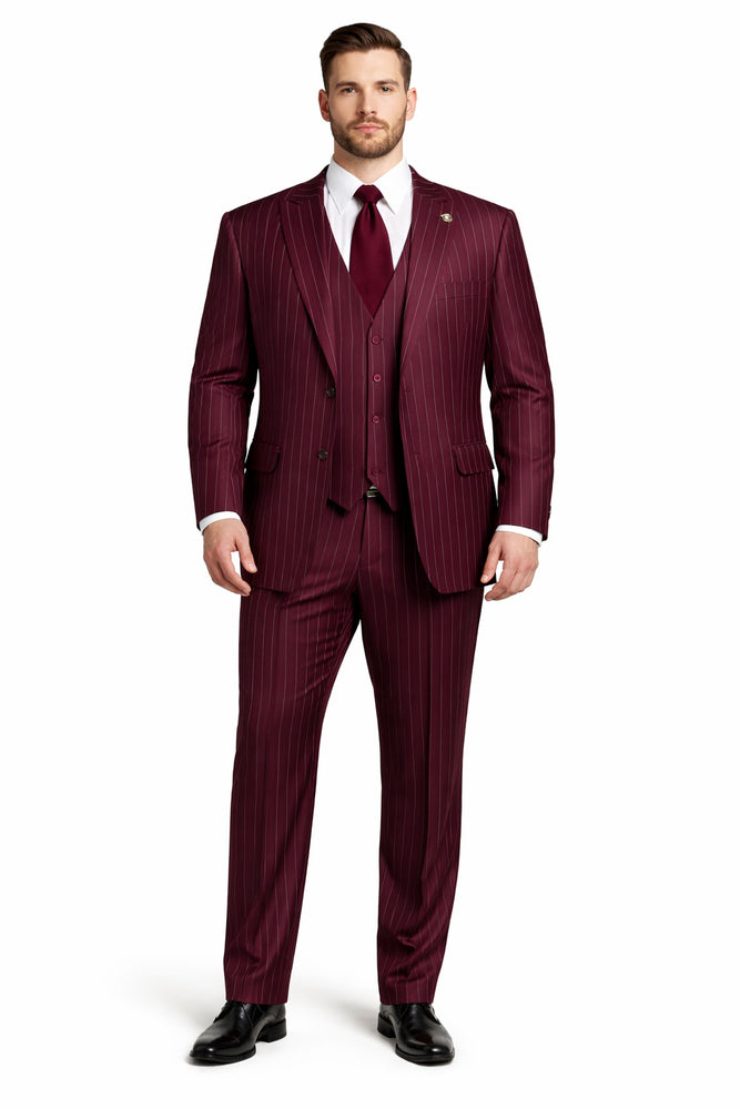 Men's Gangster Bold PinStripe Stripe Chalk Pinstripe Vested 3 Piece Fashion Suit 1920;s 30s Fashion in 10 Colors
