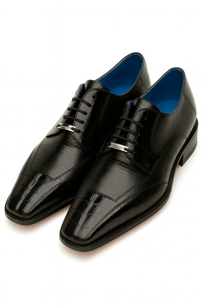 Men's Belvedere Valter Black Genuine Crocodile & Lizard Skin Dress Shoes