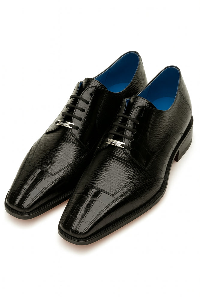 Men's Belvedere Valter Black Genuine Crocodile & Lizard Skin Dress Shoes