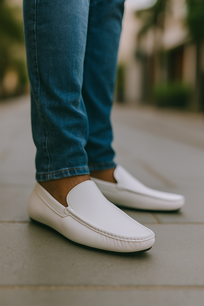 Men's Handmade White Vestigium Genuine Sharkskin Stylish Dress Loafer Full Leather Lining
