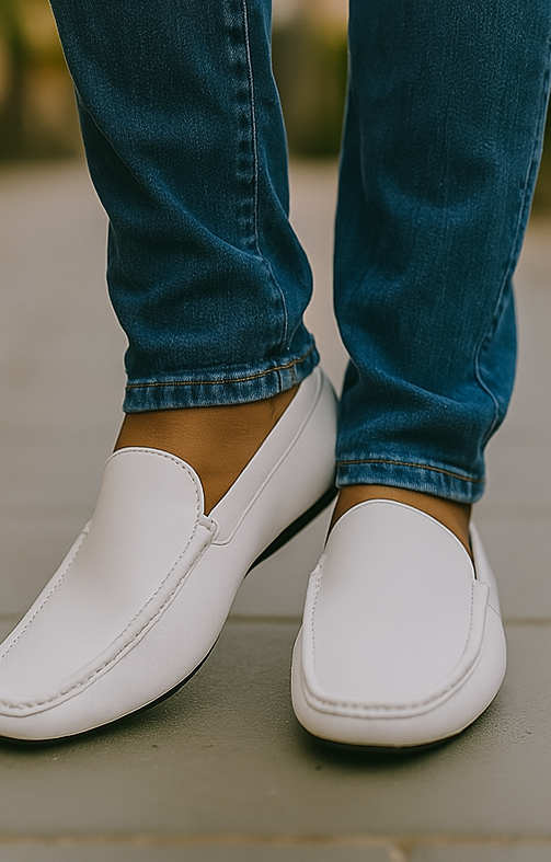 Men's Handmade White Vestigium Genuine Sharkskin Stylish Dress Loafer Full Leather Lining