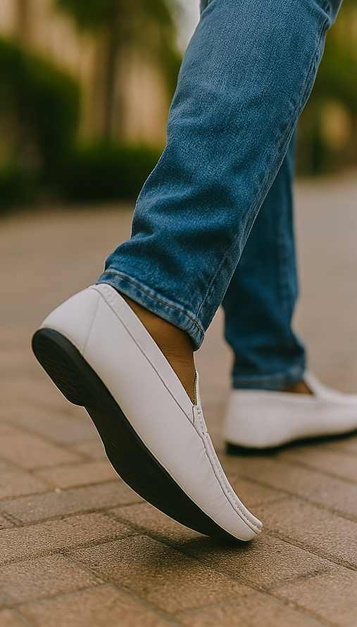 Men's Handmade White Vestigium Genuine Sharkskin Stylish Dress Loafer Full Leather Lining