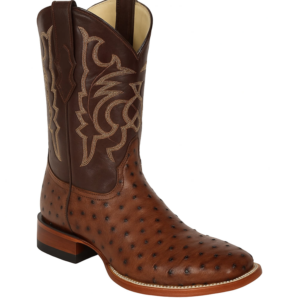 Men's Los Altos Ostrich Skin Wide Square Toe Boots - B