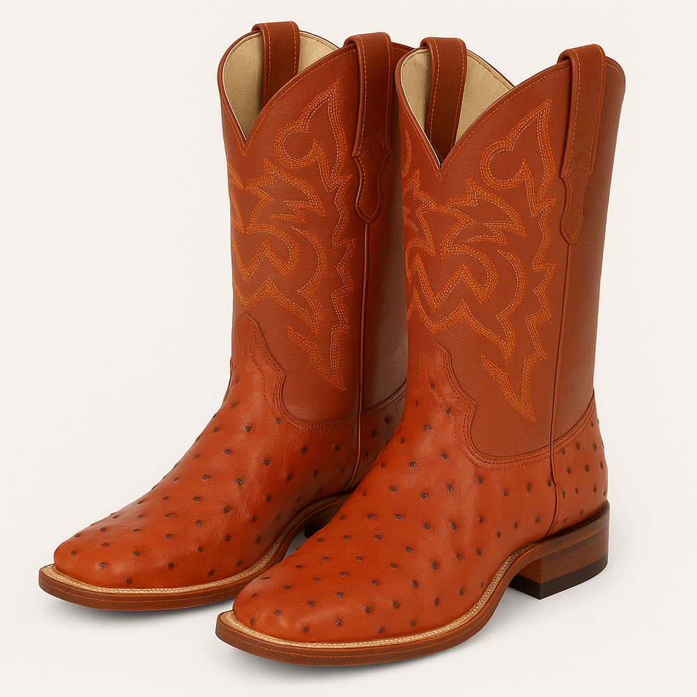 Men's Los Altos Ostrich Skin Wide Square Toe Boots - B
