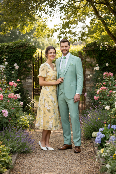 Mint Sage Windowpane 3-Piece Luxury Wedding Suit with Green Paisley Accents