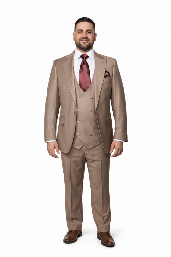 Men’s Modern Formal Suit – Rossi Man Max Slim Fit 3-Piece in Solid Mocha | RM1172