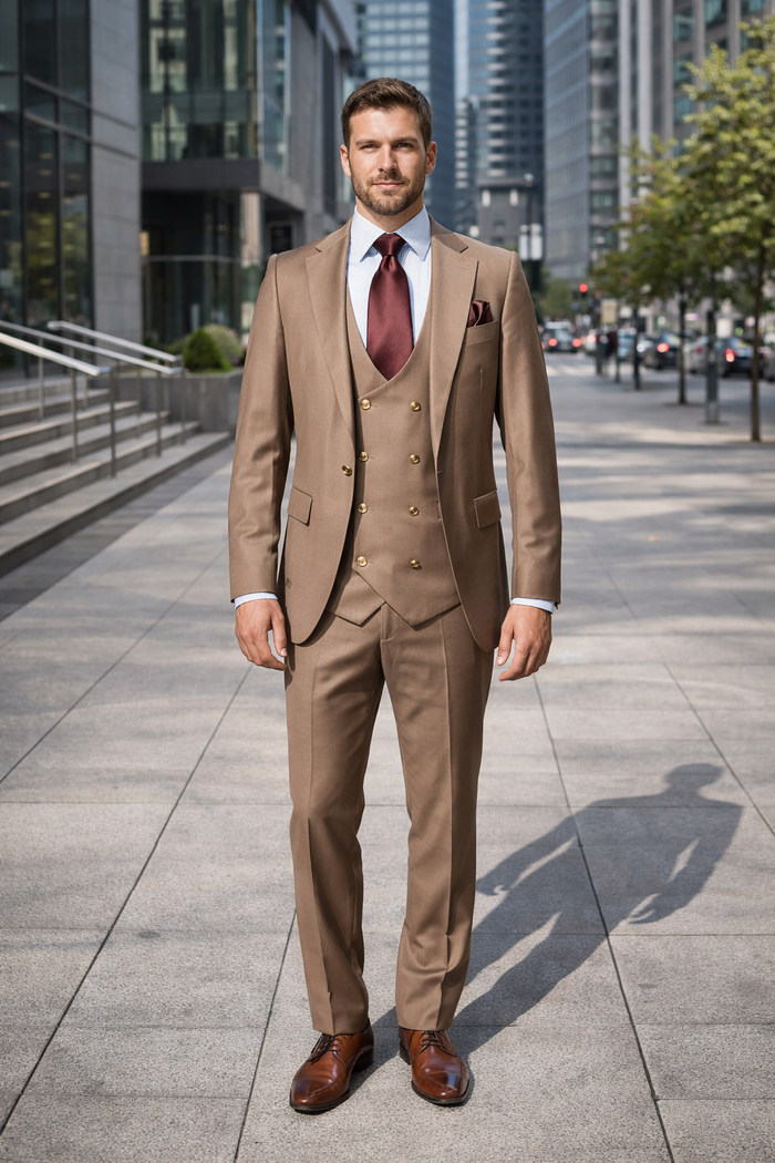Men’s Modern Formal Suit – Rossi Man Max Slim Fit 3-Piece in Solid Mocha | RM1172
