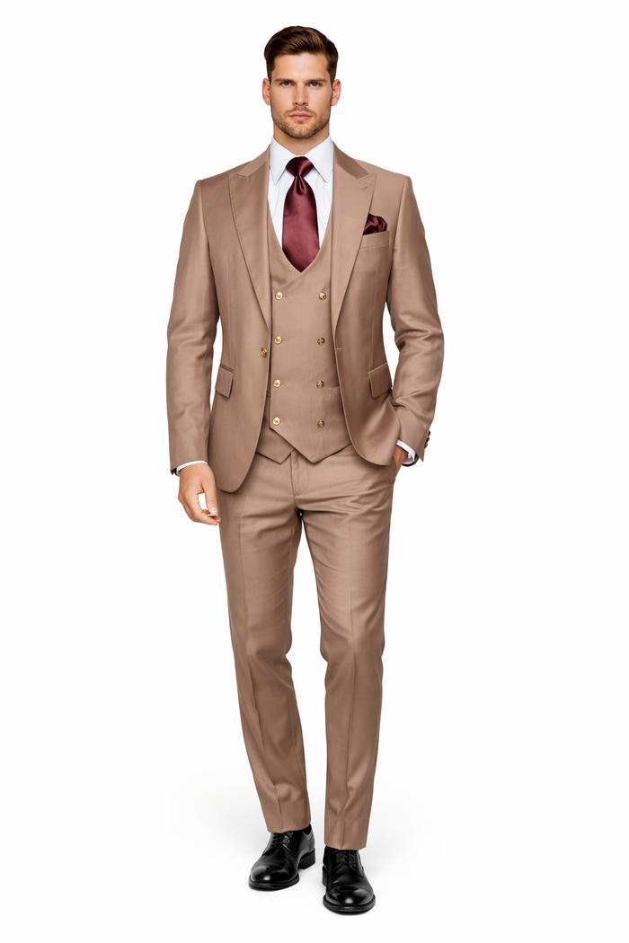 Men’s Modern Formal Suit – Rossi Man Max Slim Fit 3-Piece in Solid Mocha | RM1172