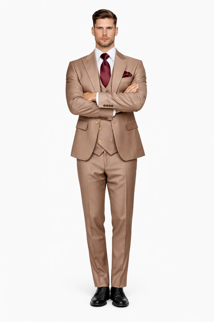 Men’s Modern Formal Suit – Rossi Man Max Slim Fit 3-Piece in Solid Mocha | RM1172