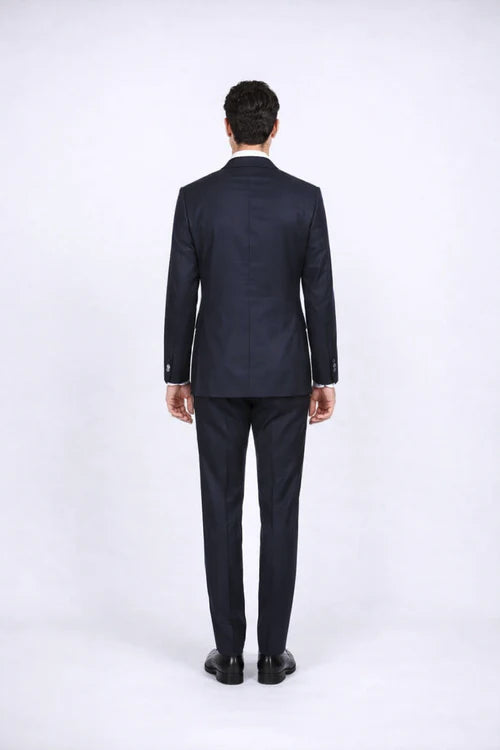 Rossiman Rossi Navy Blue Slim Fit Suit | Peak Lapel Tailored Formalwear for Men – Italian 3-Piece Luxury Suit