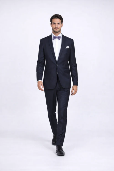 Men's Navy Blue Rossiman Rossi Slim Fit Peak Lapel Suit