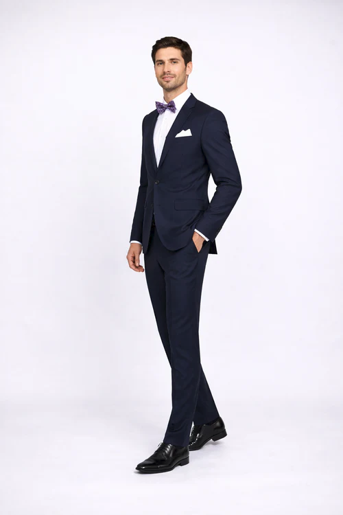 Men's Navy Blue Rossiman Rossi Slim Fit Peak Lapel Suit