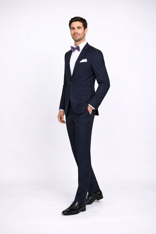 Rossiman Rossi Navy Blue Slim Fit Suit | Peak Lapel Tailored Formalwear for Men – Italian 3-Piece Luxury Suit
