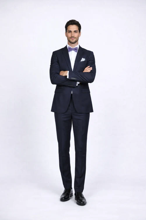 Rossiman Rossi Navy Blue Slim Fit Suit | Peak Lapel Tailored Formalwear for Men – Italian 3-Piece Luxury Suit
