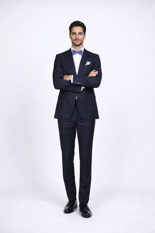 Rossiman Rossi Navy Blue Slim Fit Suit | Peak Lapel Tailored Formalwear for Men – Italian 3-Piece Luxury Suit