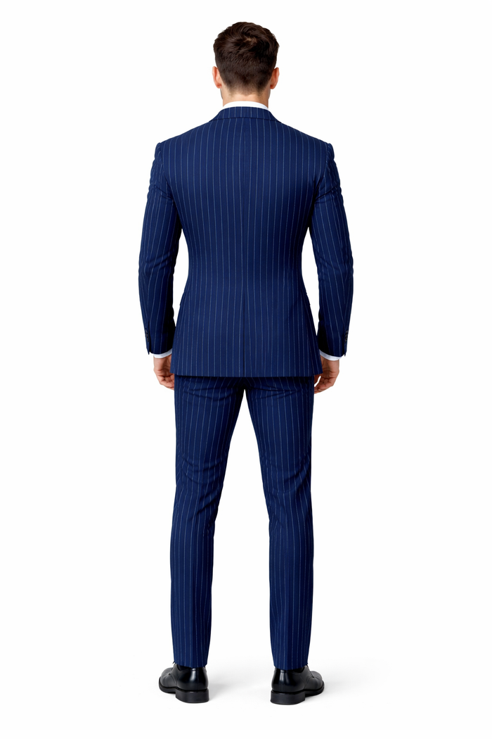 Men's Navy and Bold White Pinstripe Designer Fashion Blazer