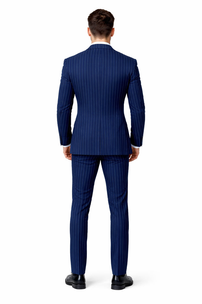 Men's Navy and Bold White Pinstripe Designer Fashion Blazer