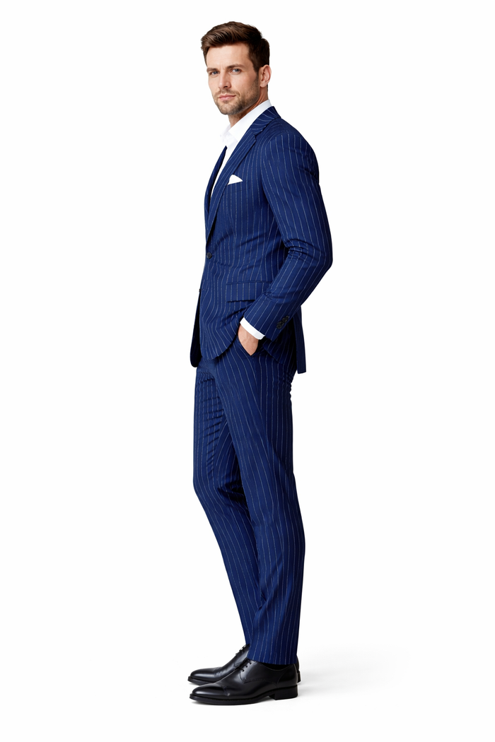 Men's Navy and Bold White Pinstripe Designer Fashion Blazer