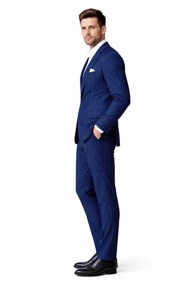 Men's Navy and Bold White Pinstripe Designer Fashion Blazer