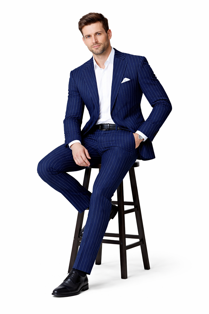 Men's Navy and Bold White Pinstripe Designer Fashion Blazer
