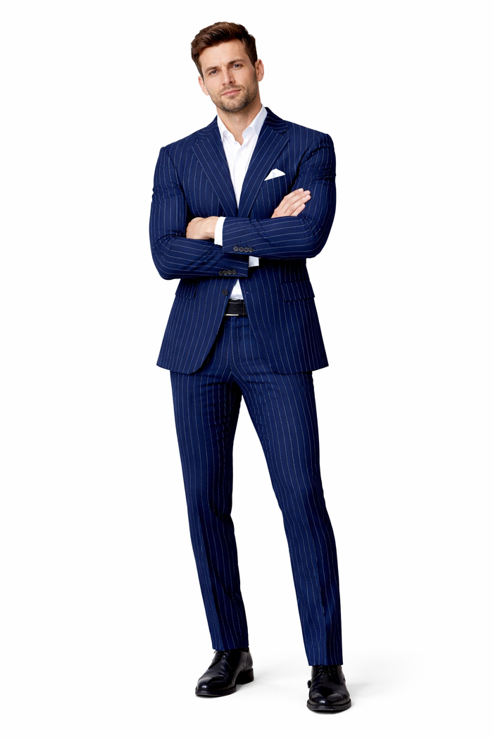 Men's Navy and Bold White Pinstripe Designer Fashion Blazer