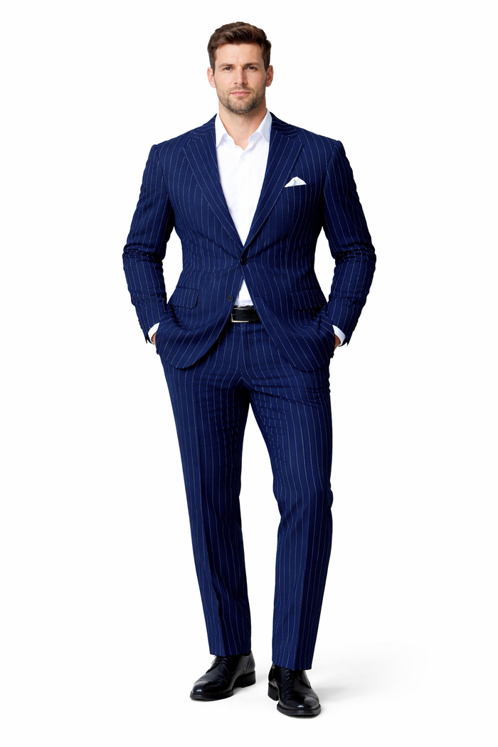 Men's Navy and Bold White Pinstripe Designer Fashion Blazer
