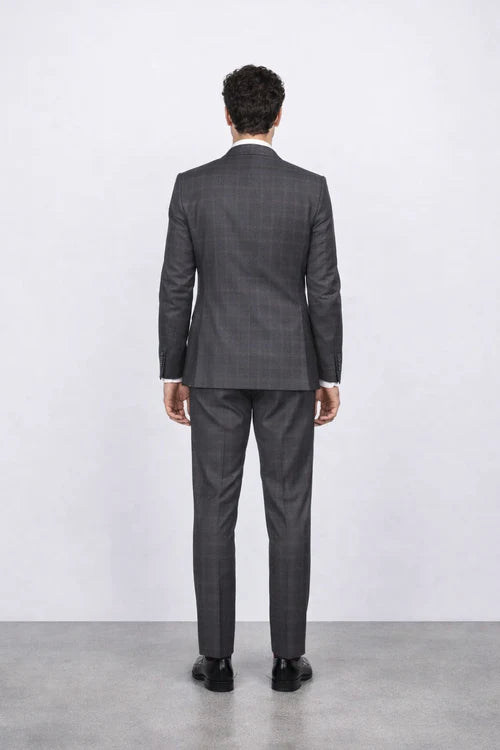 Men’s Slim Fit Charcoal Plaid Suit by Rossiman Rossi | 1-Button Jacket & Tapered Pants – Italian Tailored 3-Piece Luxury Suit