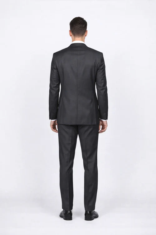 Men's Rossiman Rossi Man Brand Gray Tapered Leg Lower Rise Pants & Get Skinny 100% Wool 1 Button Slim Fit Peak Lapel Suit
