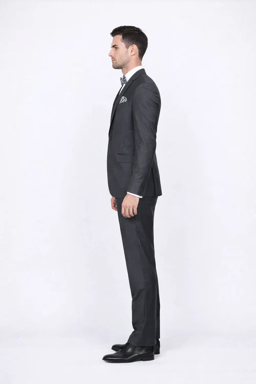 Men's Rossiman Rossi Man Brand Gray Tapered Leg Lower Rise Pants & Get Skinny 100% Wool 1 Button Slim Fit Peak Lapel Suit