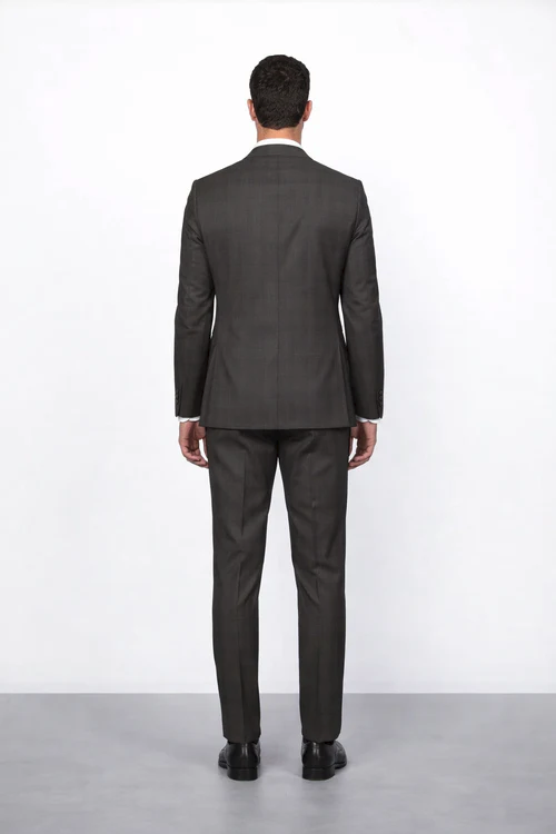 Men's Rossiman Rossi Man Brand Plaid Tapered Leg Lower Rise Pants & Get Skinny Brown 1 Button Slim Fit Peak Lapel Suit