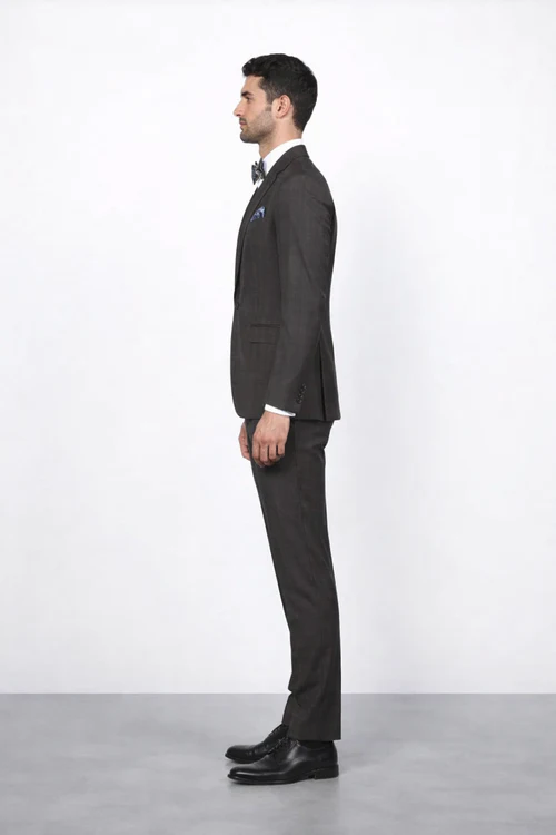 Men's Rossiman Rossi Man Brand Plaid Tapered Leg Lower Rise Pants & Get Skinny Brown 1 Button Slim Fit Peak Lapel Suit